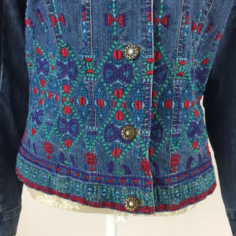 Coldwater Creek Embroidered Denim Jean Jacket Small Floral embellished - Picture 2 of 8